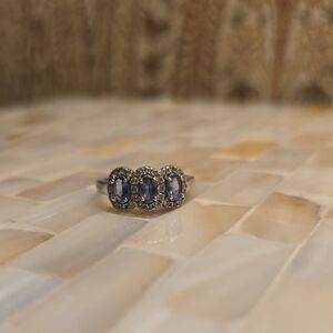 Stauer Kibo 925 Sterling Silver Tanzanite Trio Ring, Size 6